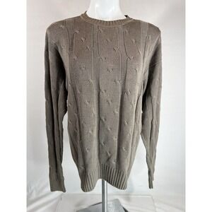 Vintage Roots Cable Knit Sweater Medium Brown Preppy Classic